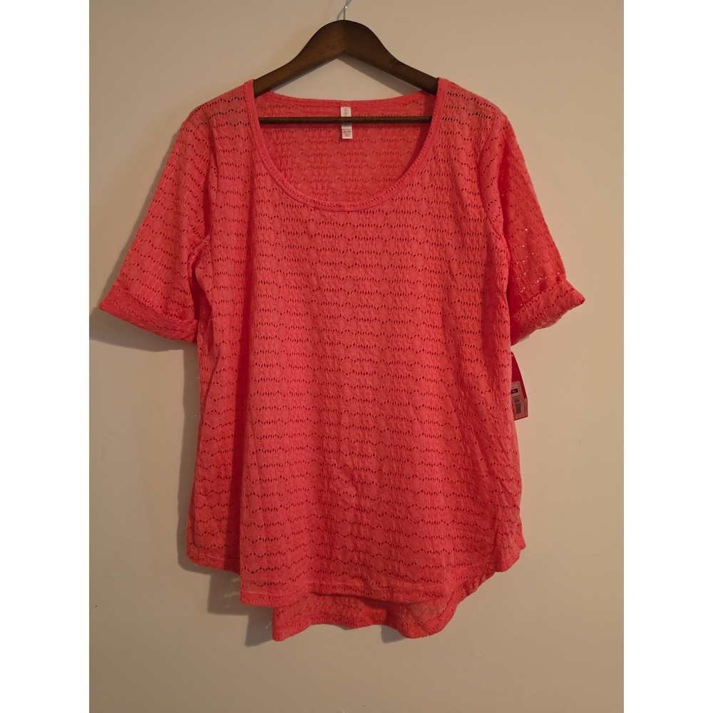 Xhilaration Top Women XL Pink Poly Eyelet Lace Boho High Low Short Sleeve NWT